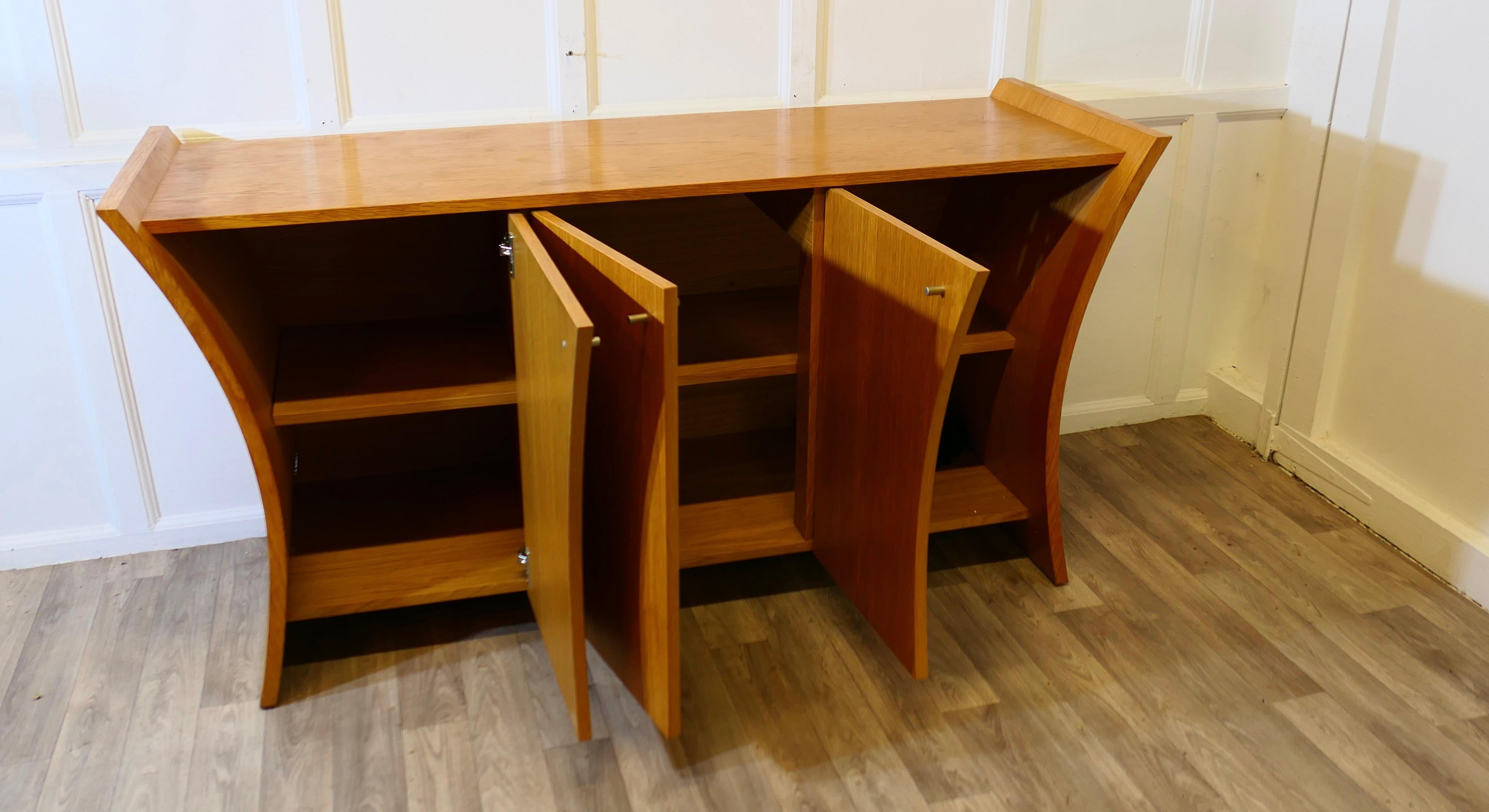 Elegant Designer 3 Door Sideboard in Golden Oak For Sale 3