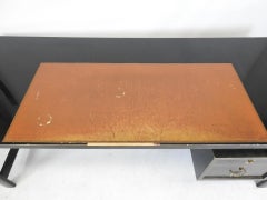 Elegant Desk in Blackened Wood and Leather circa 1950 Patina to Be Redone, Leath