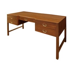 Elegant Desk in Teak with Brass Pulls, 1950s