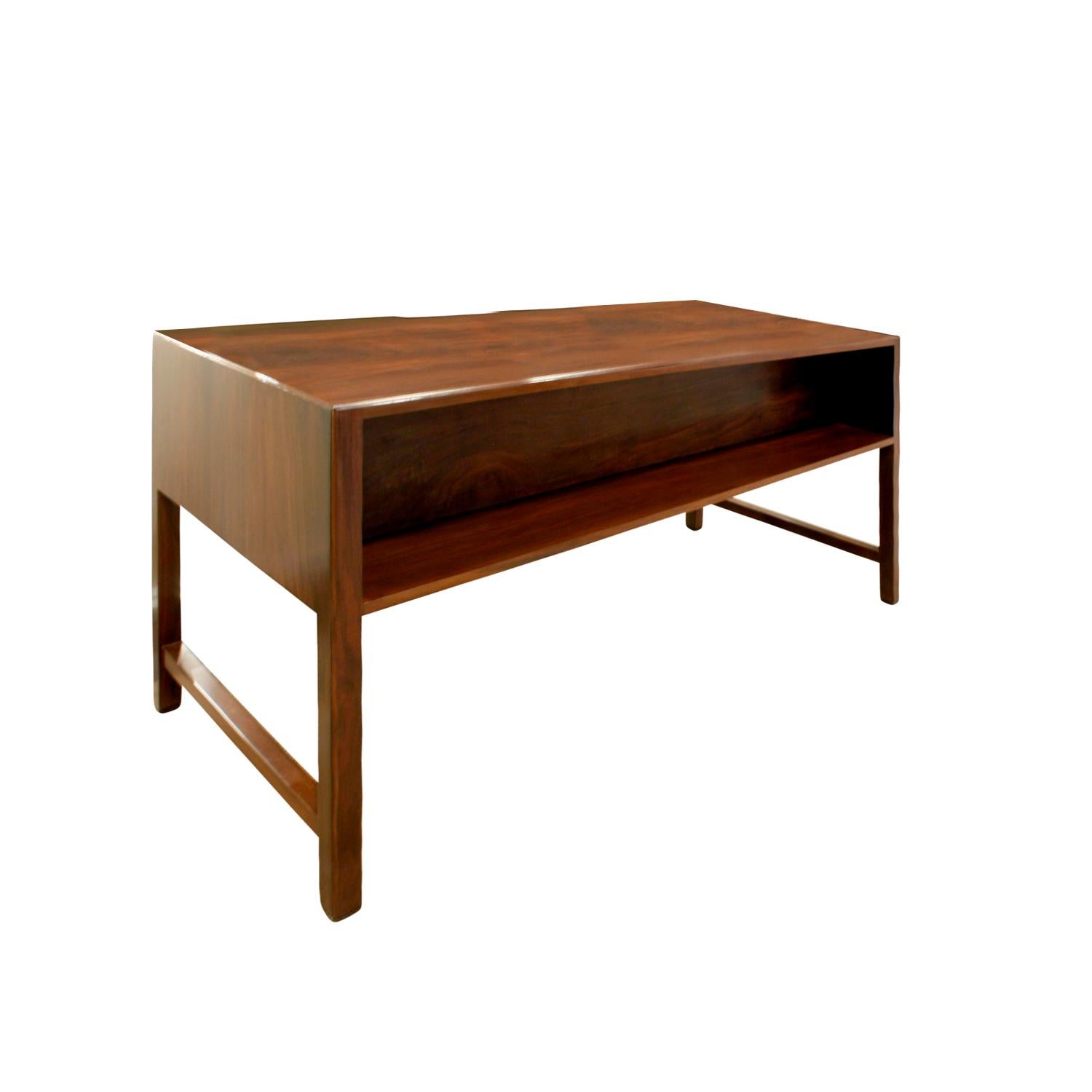 Danish Elegant Desk in Teak with Brass Pulls, 1950s