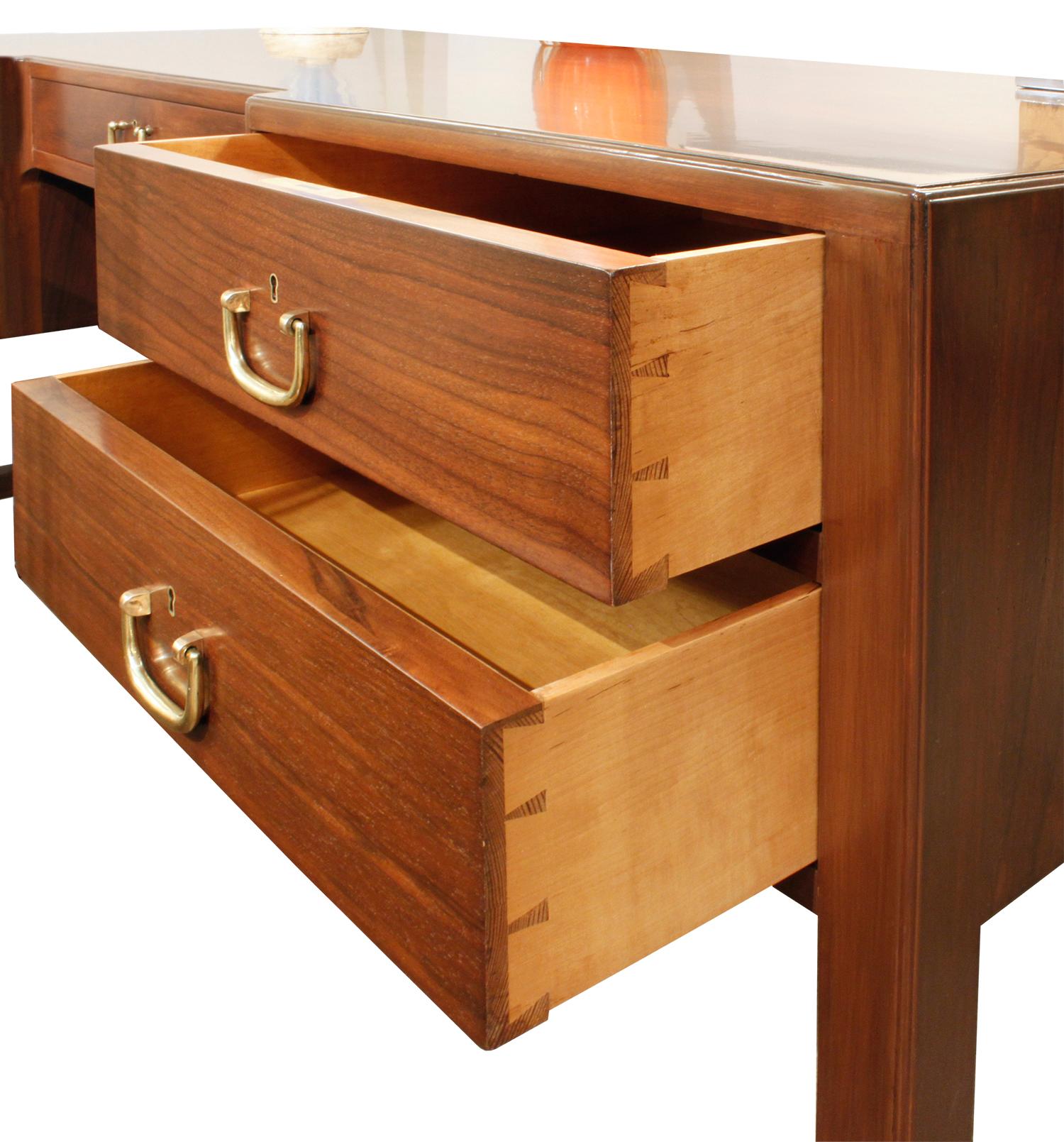 Elegant Desk in Teak with Brass Pulls, 1950s In Excellent Condition In New York, NY