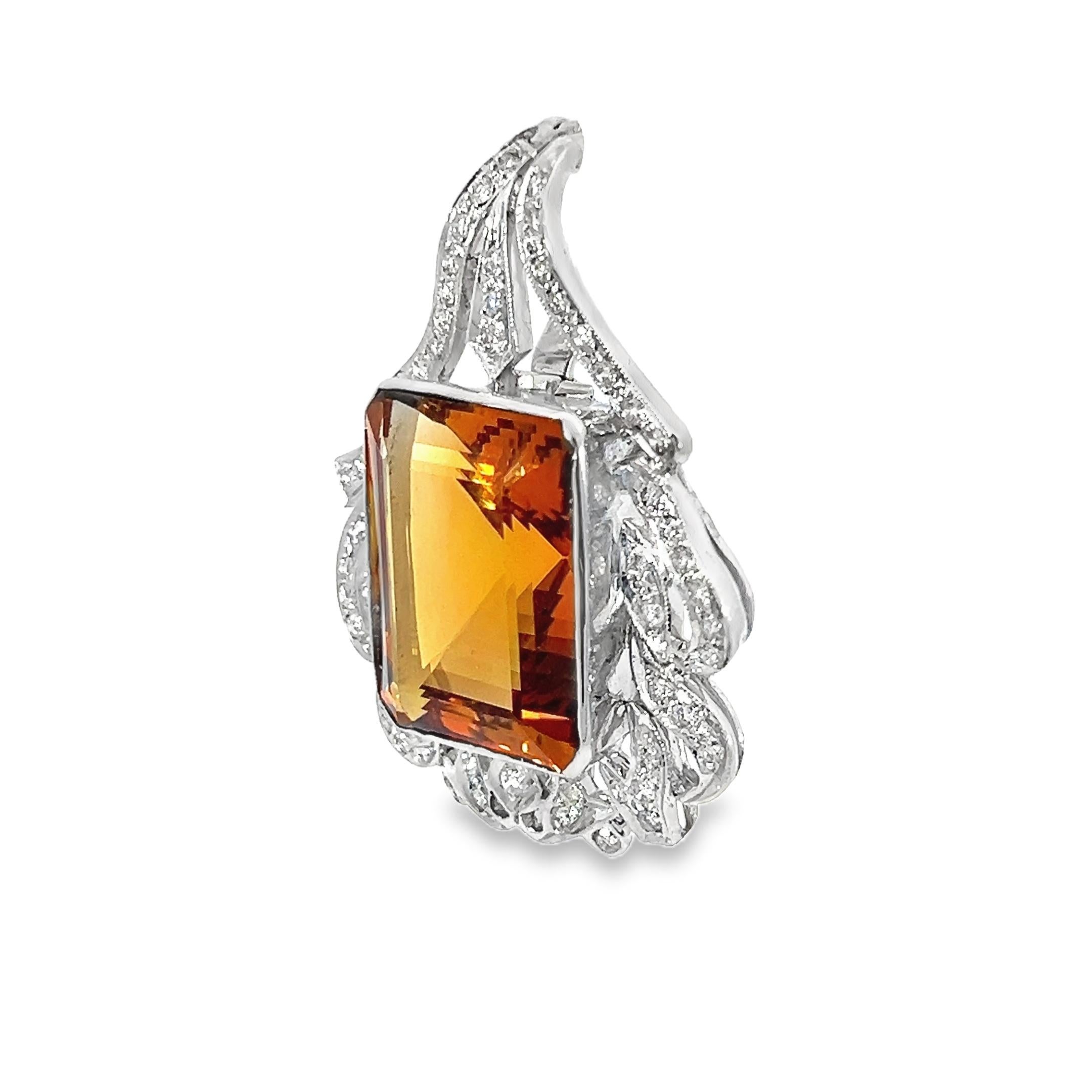 Pendentif Elegance en or blanc avec diamants et citrine Pour femmes en vente