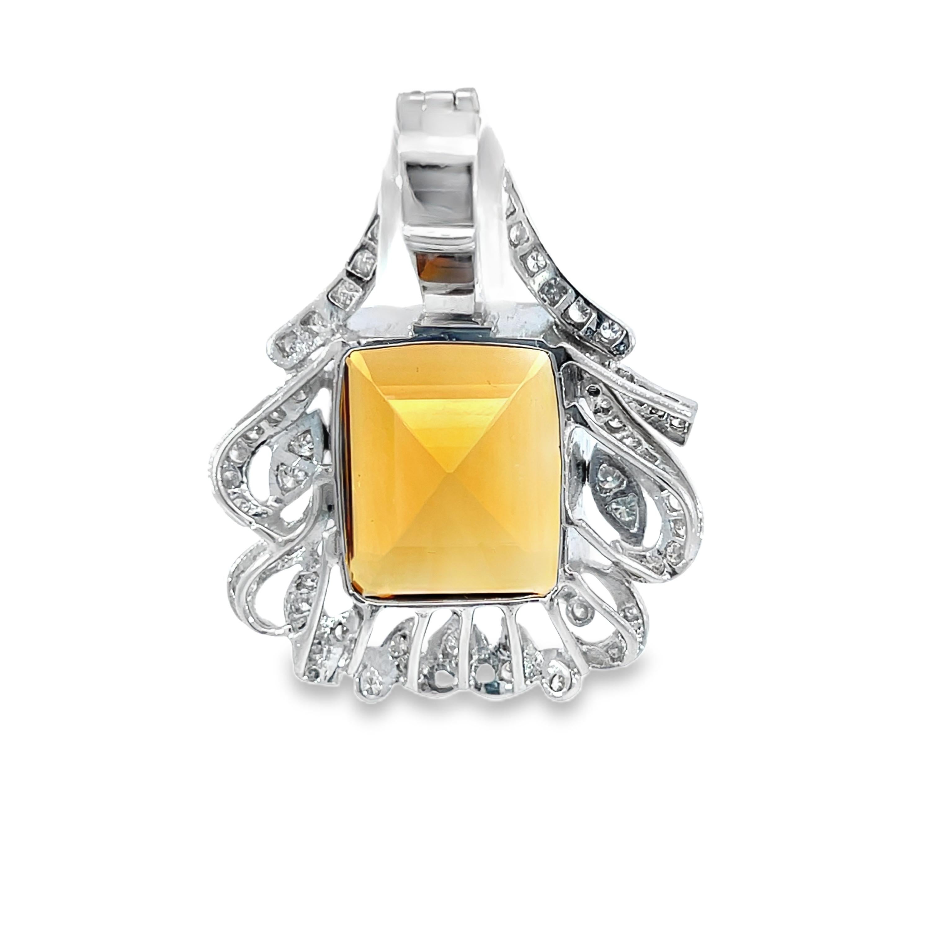 Pendentif Elegance en or blanc avec diamants et citrine en vente 1