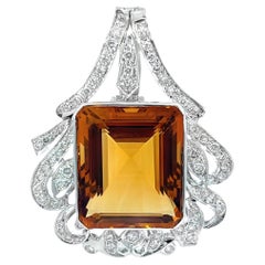 Elegant Diamond and Citrine White Gold Pendant