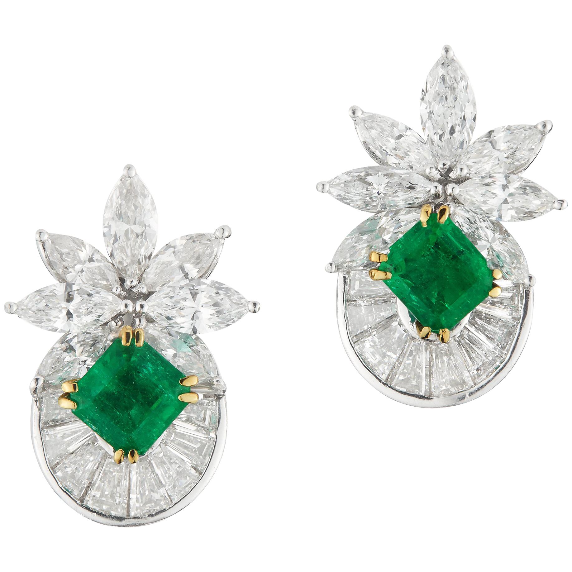 Elegant Diamond and Emerald Earrings