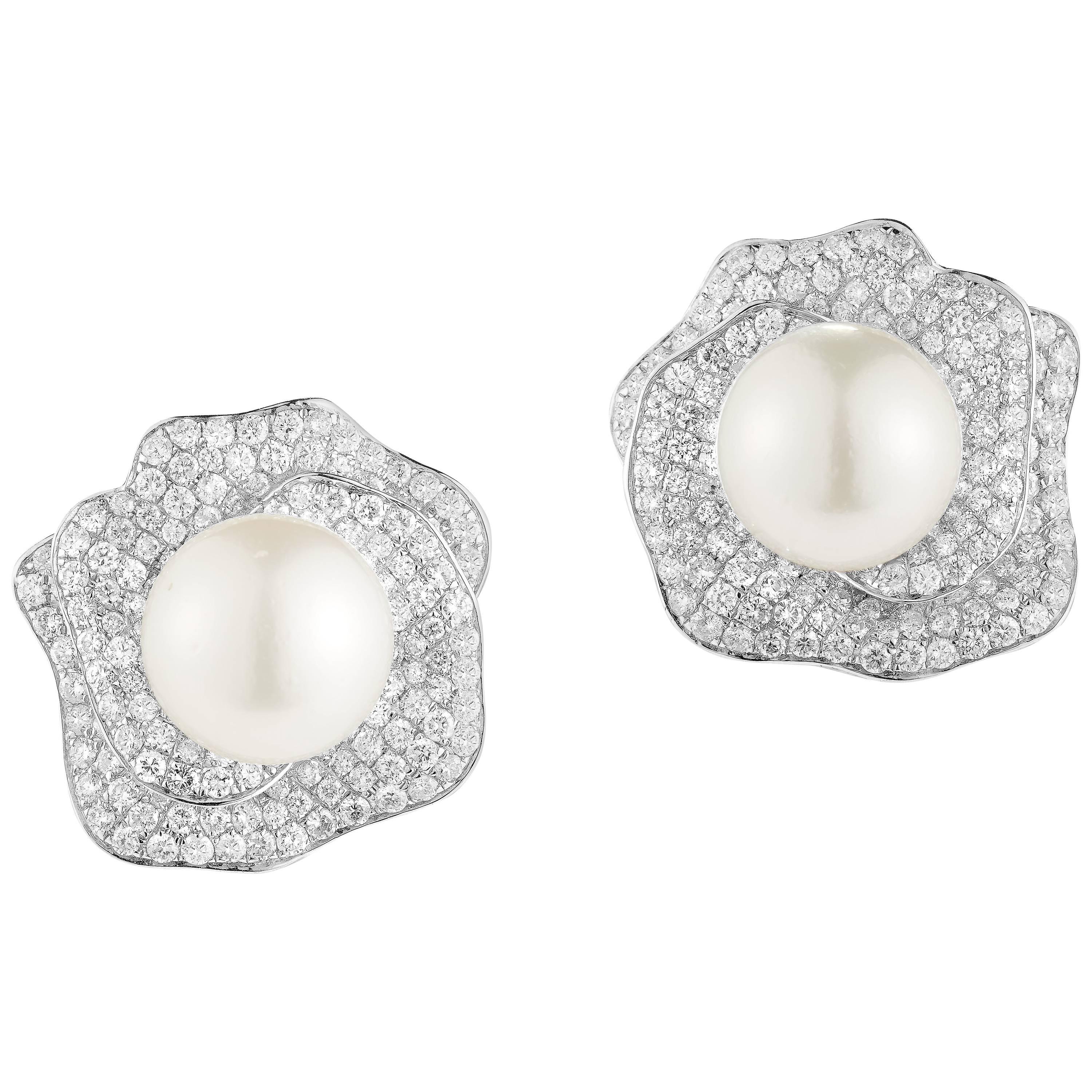Elegant Diamond and Pearls Earrings