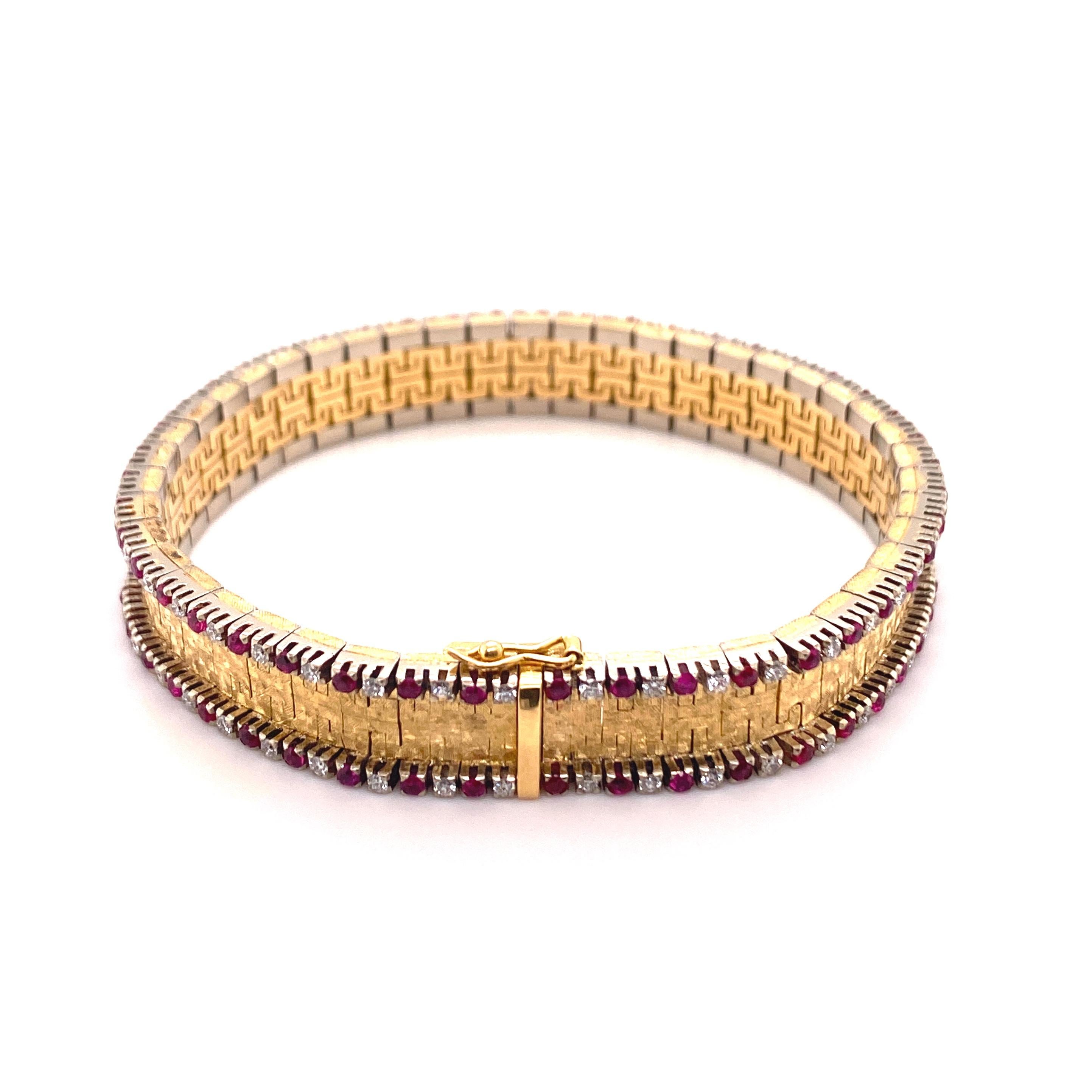 Elegant Diamond and Ruby Bracelet in 18 Karat Yellow and White Gold 2