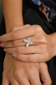 Elegant Diamond Butterfly Cocktail Ring Made in 18k Solid White Gold for Her