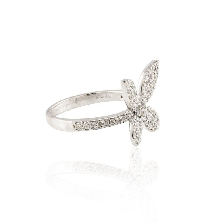 For Sale:  Elegant Diamond Butterfly Cocktail Ring Made in 18k Solid White Gold for Her 7