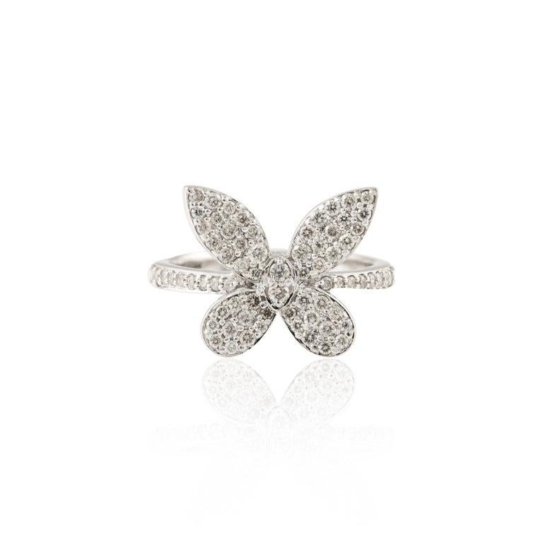 For Sale:  Elegant Diamond Butterfly Cocktail Ring Made in 18k Solid White Gold for Her 9