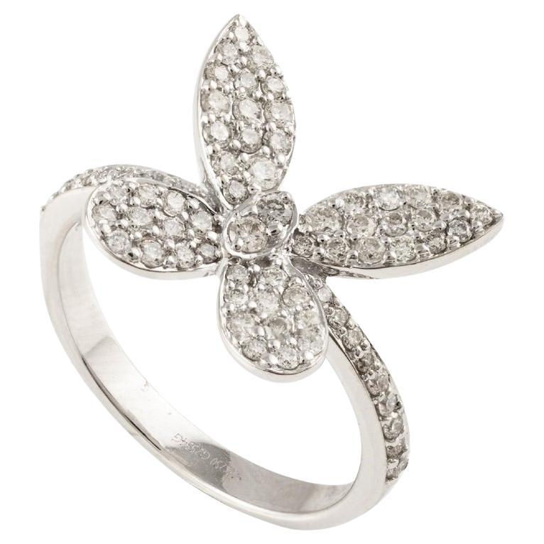 For Sale:  Elegant Diamond Butterfly Cocktail Ring Made in 18k Solid White Gold for Her