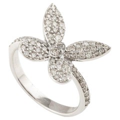 Elegant Diamond Butterfly Cocktail Ring Made in 18k Solid White Gold for Her