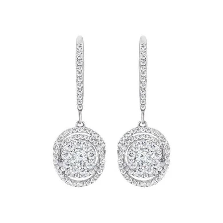 Boucles d'oreilles pendantes élégantes en or blanc 14 carats avec diamants pour sa femme