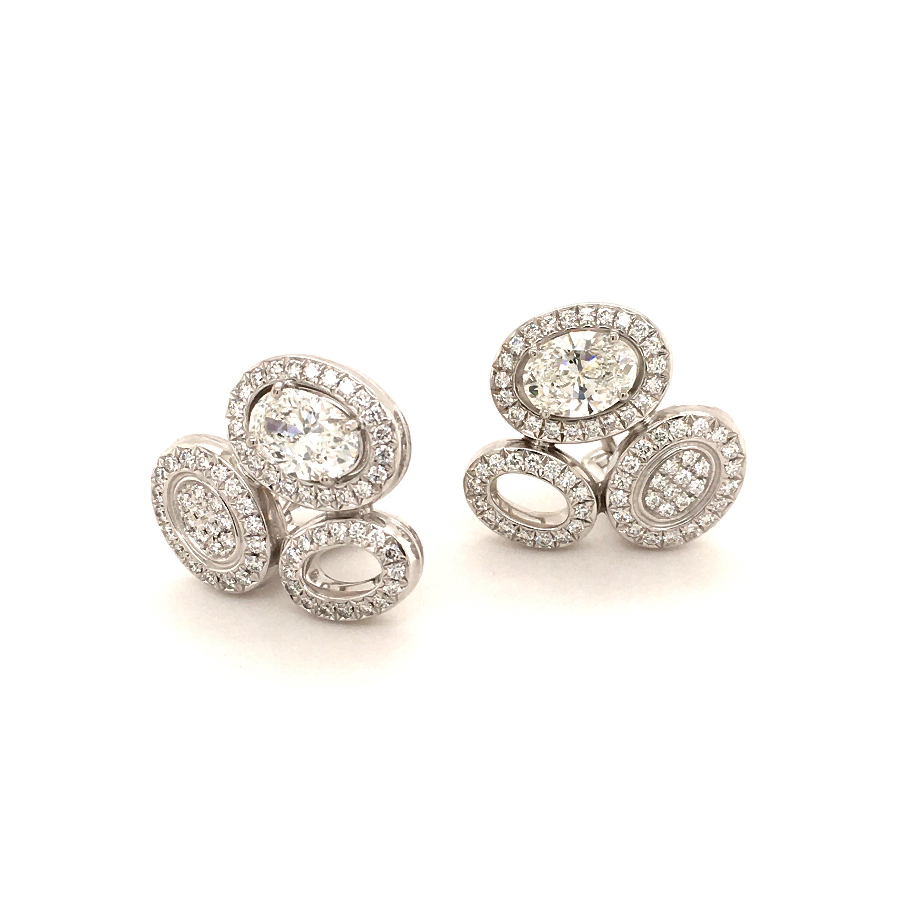Mixed Cut Elegant Diamond Ear Clips in White Gold by Gubelin For Sale