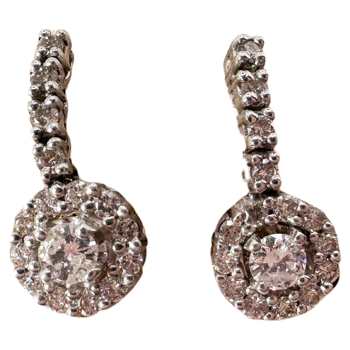 Elegant Diamond Earrings 1.07 Carats 14 Karat White Gold on Sale! For Sale