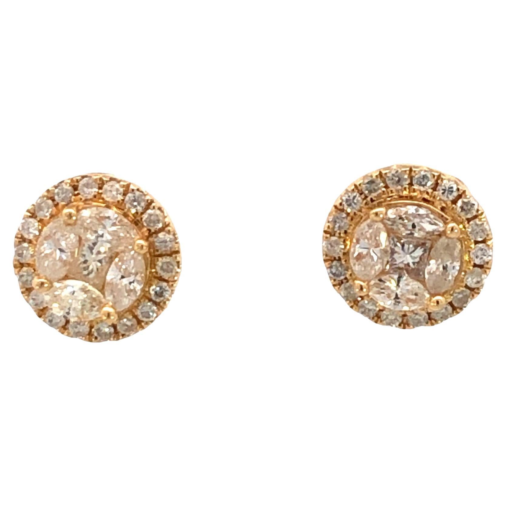 Elegante Diamant-Halo-Ohrstecker aus 14k Gelbgold