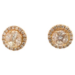 Elegant Diamond Halo Stud Earrings in 14k Yellow Gold