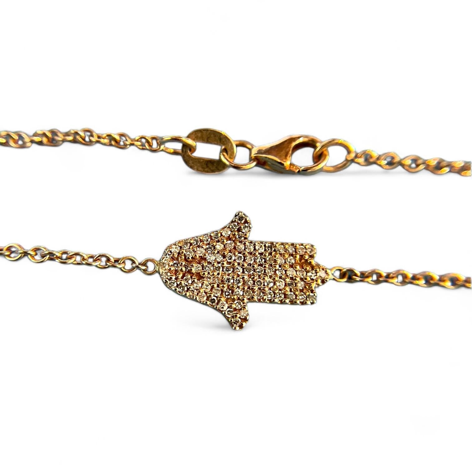 Rough Cut Elegant Diamond Hamsa Bracelet in 14K Rose Gold For Sale