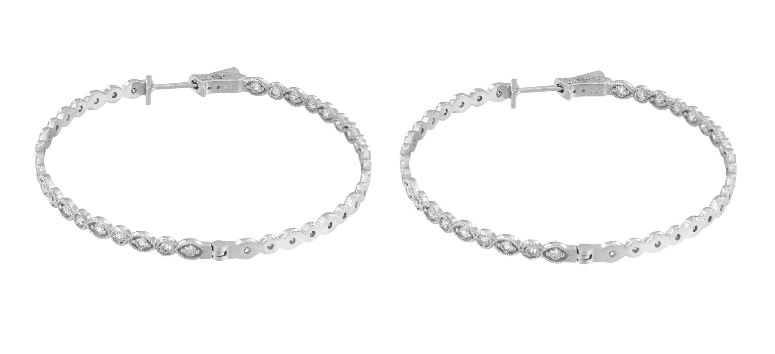 Women's Elegant Diamond Hoop in White Gold Earrings For Sale