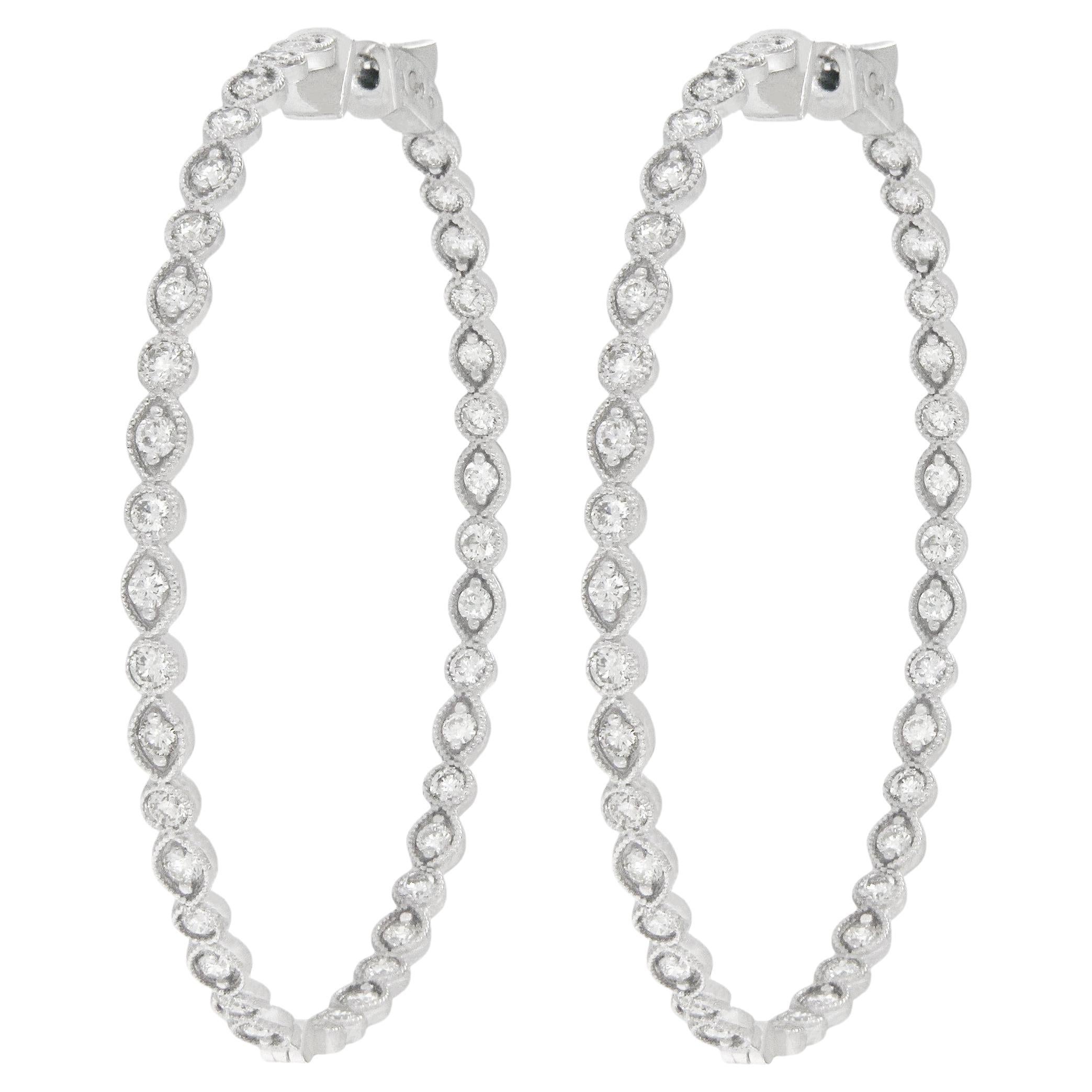 Elegant Diamond Hoop in White Gold Earrings For Sale
