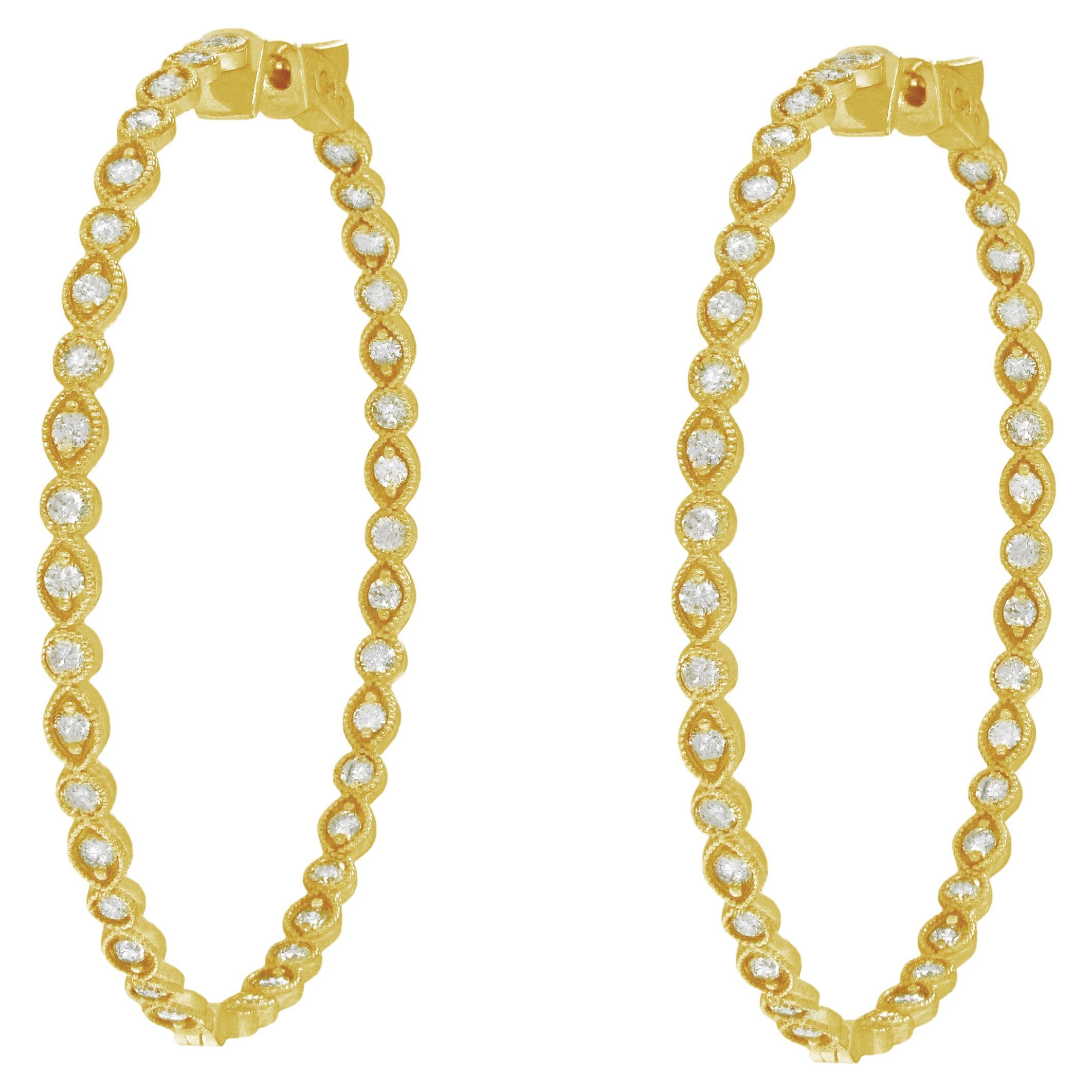 Elegant Diamond Hoop in Yellow Gold Earrings For Sale