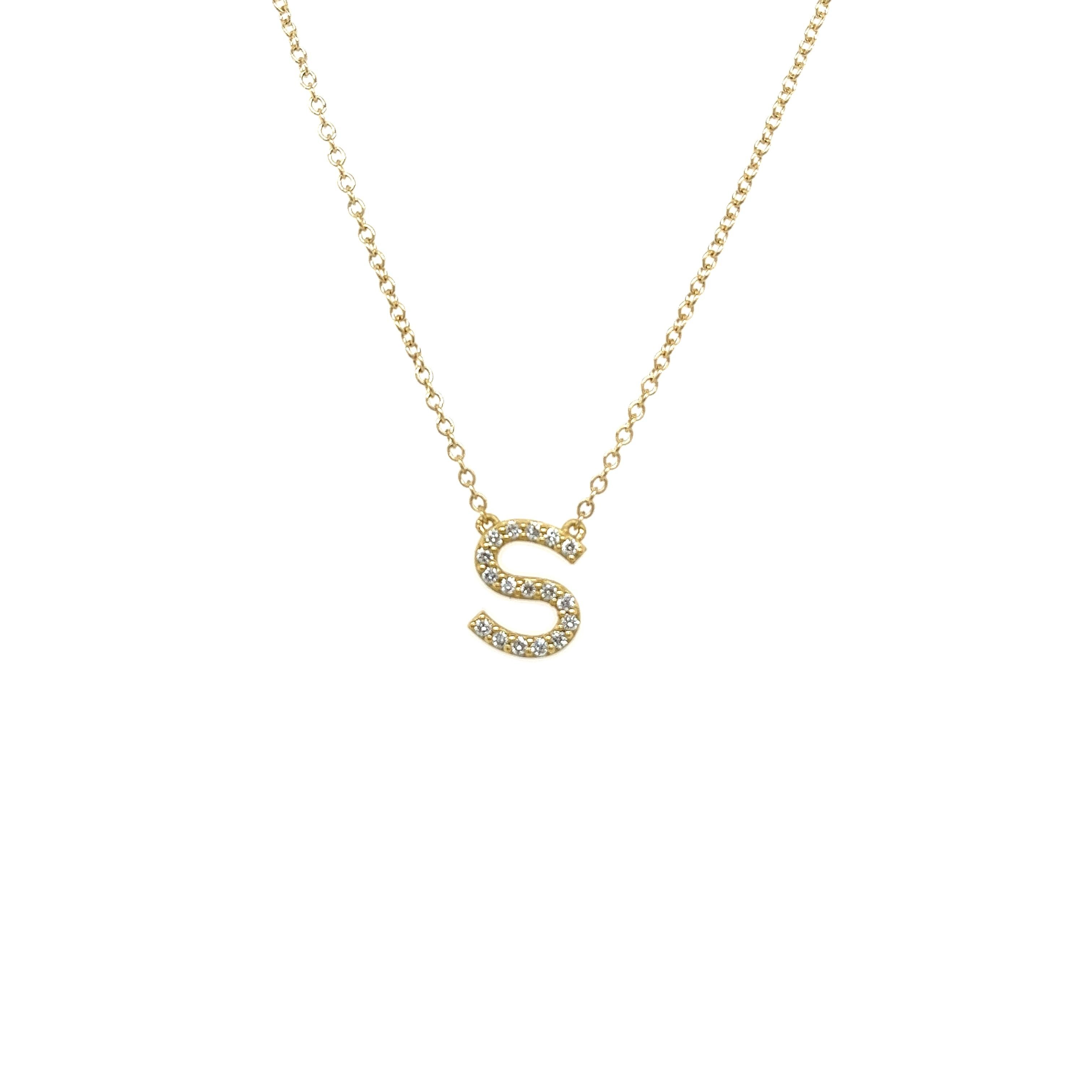 Élégant pendentif « S » initial en or jaune 9 carats avec diamants naturels 0,12 carat Neuf - En vente à London, GB