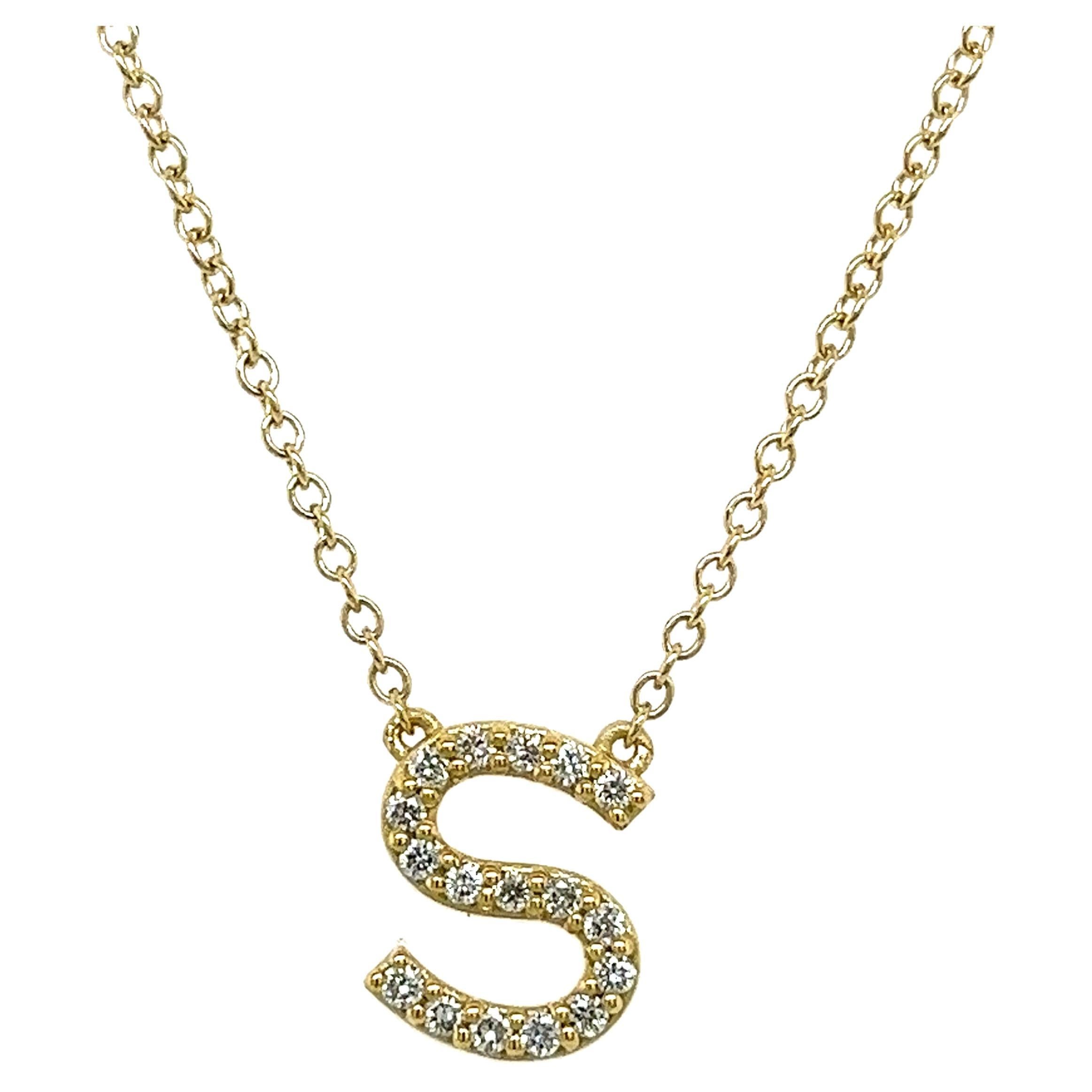 Elegant Diamond Initial "S" Pendant 0.12ct Natural Diamonds in 9ct Yellow Gold