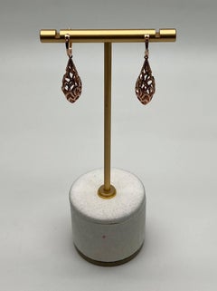 Elegant Diamond Pave Leaf Leaves Shell Motif 14K Rose Gold Dangle Earrings