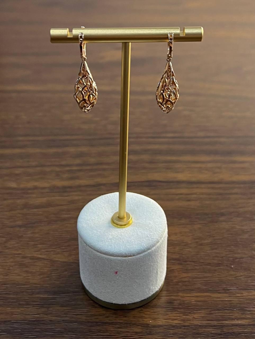 Elegant Diamond Pave Leaf Leaves Shell Motif Dangle Ears (Boucles d'oreilles pendantes) en or rose 14K en vente 2