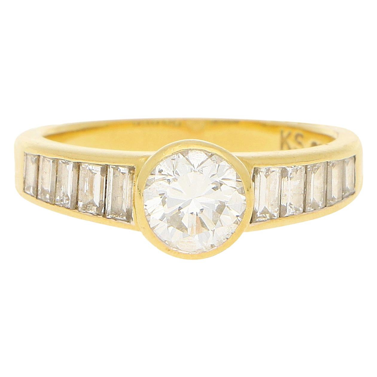 Art Deco Style Diamond Engagement Ring Set in 18k Yellow Gold