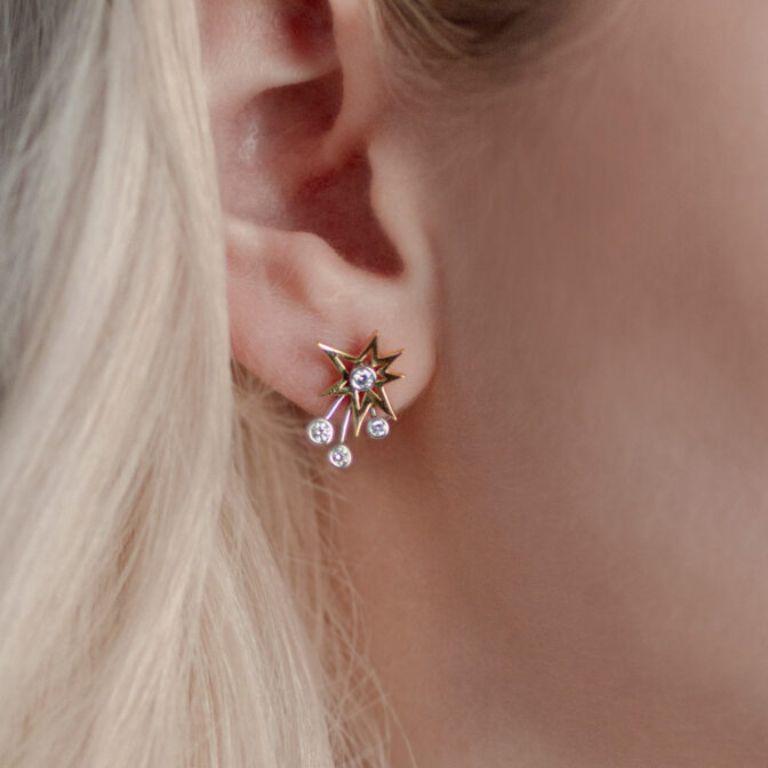 Our easy-to-wear statement gold diamond earrings studs, expertly handcrafted in 18 Carat White and Yellow Gold and set with brilliant-cut diamonds. These timeless earrings are designed to make a subtle yet striking impact, with the sparkling