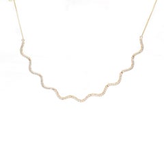 Elegant Diamond Wave 18K Yellow Gold Necklace