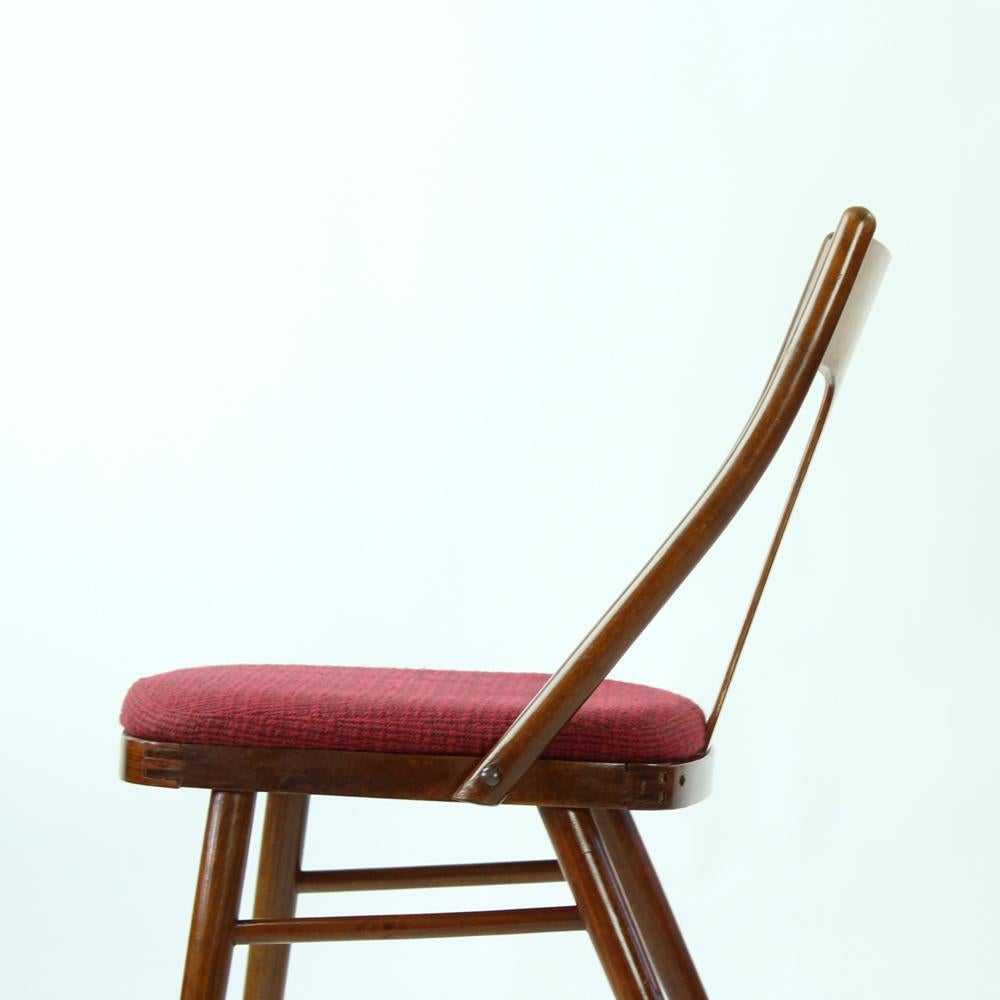 Fabric Elegant Dining Chairs In Wood And Pink Upholstery, Czechoslovakia 1960s, Set Of For Sale