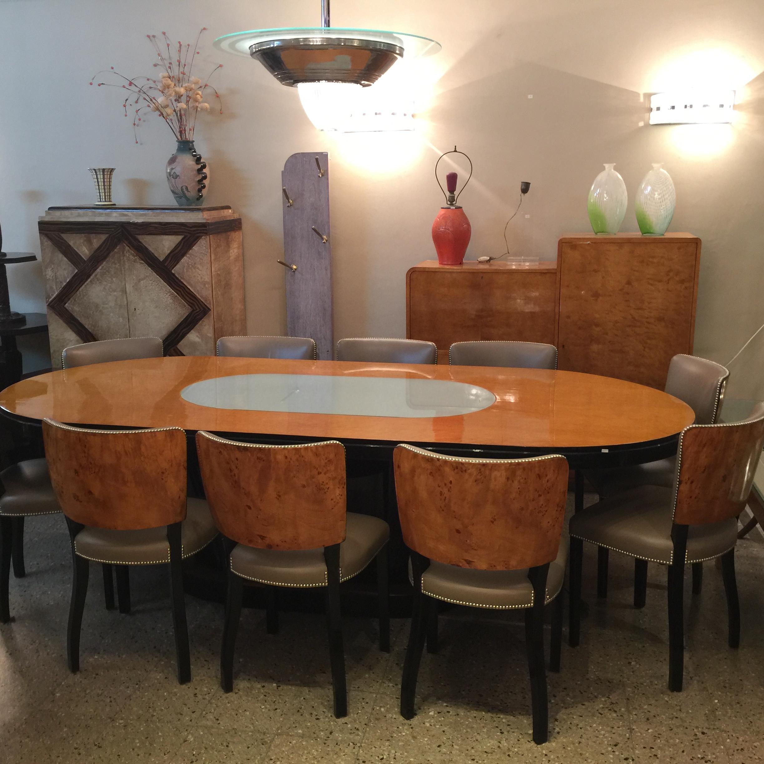 Table de salle à manger élégante Art Déco 1930 « avec lumière » pour 8 ou 10 personnes en vente 6