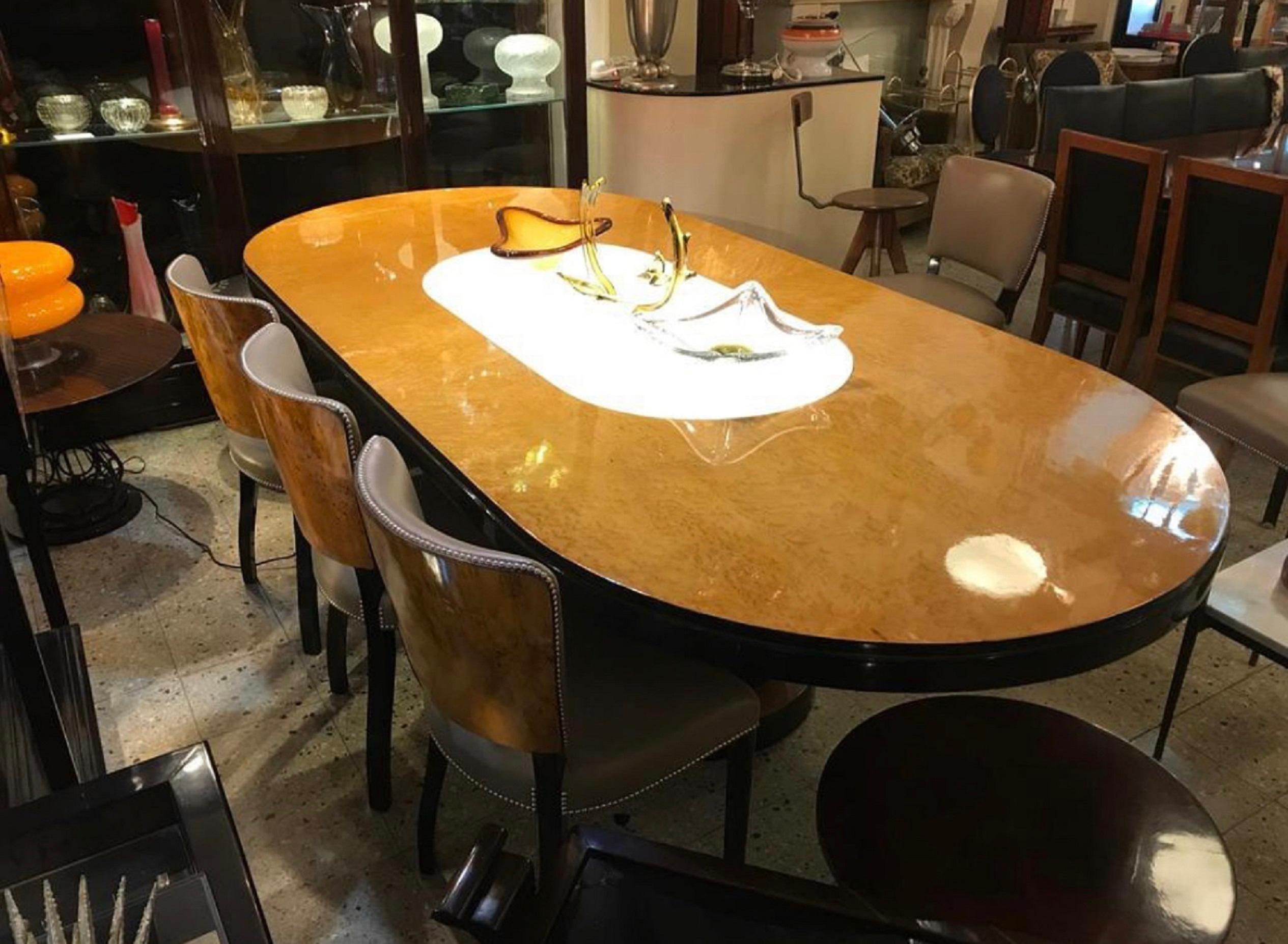 Table de salle à manger élégante Art Déco 1930 « avec lumière » pour 8 ou 10 personnes en vente 9