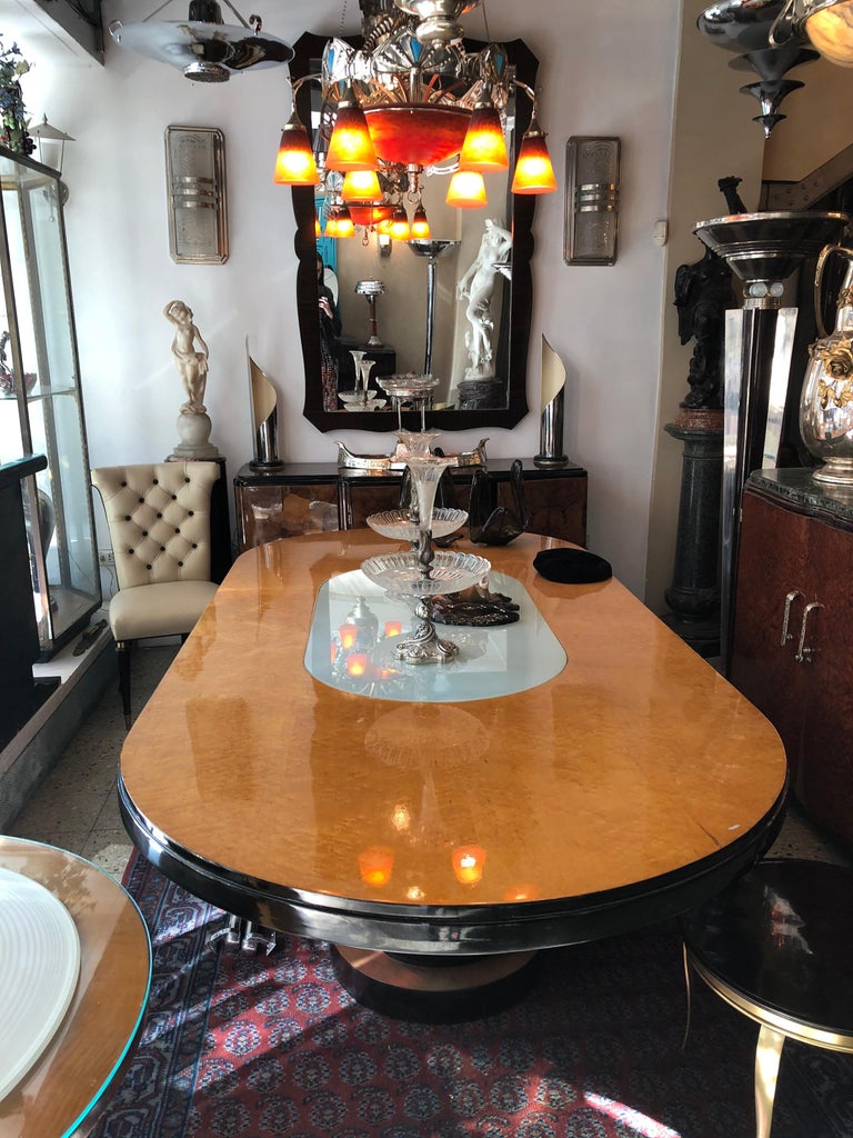 French Elegant Dining Table Art Deco 1930 with Light for 8 or 10 People For Sale