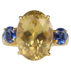 Elegant Dinner Ring of Oval  Beryl with Blue Kyanite Accents