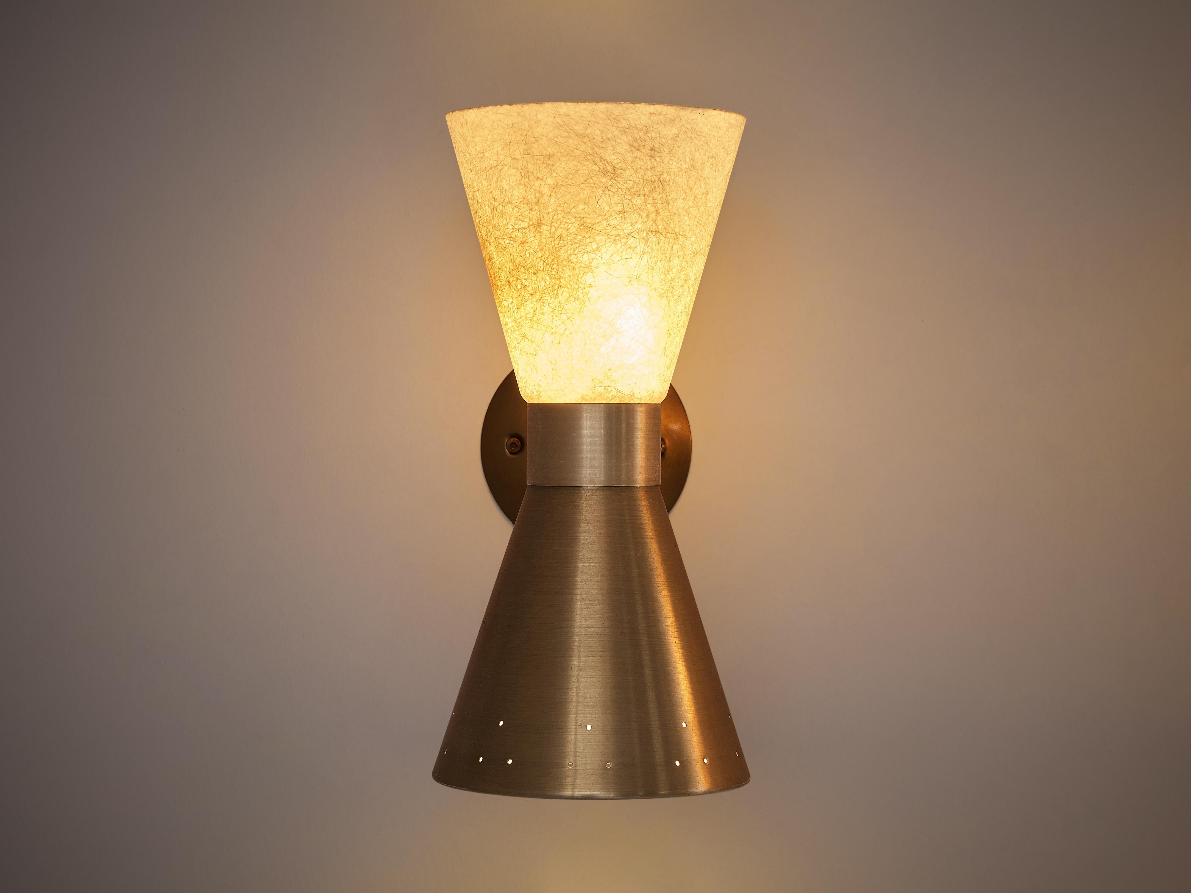 Elegant Double-Cone Wall Lights in Brass and Fiberglass 5