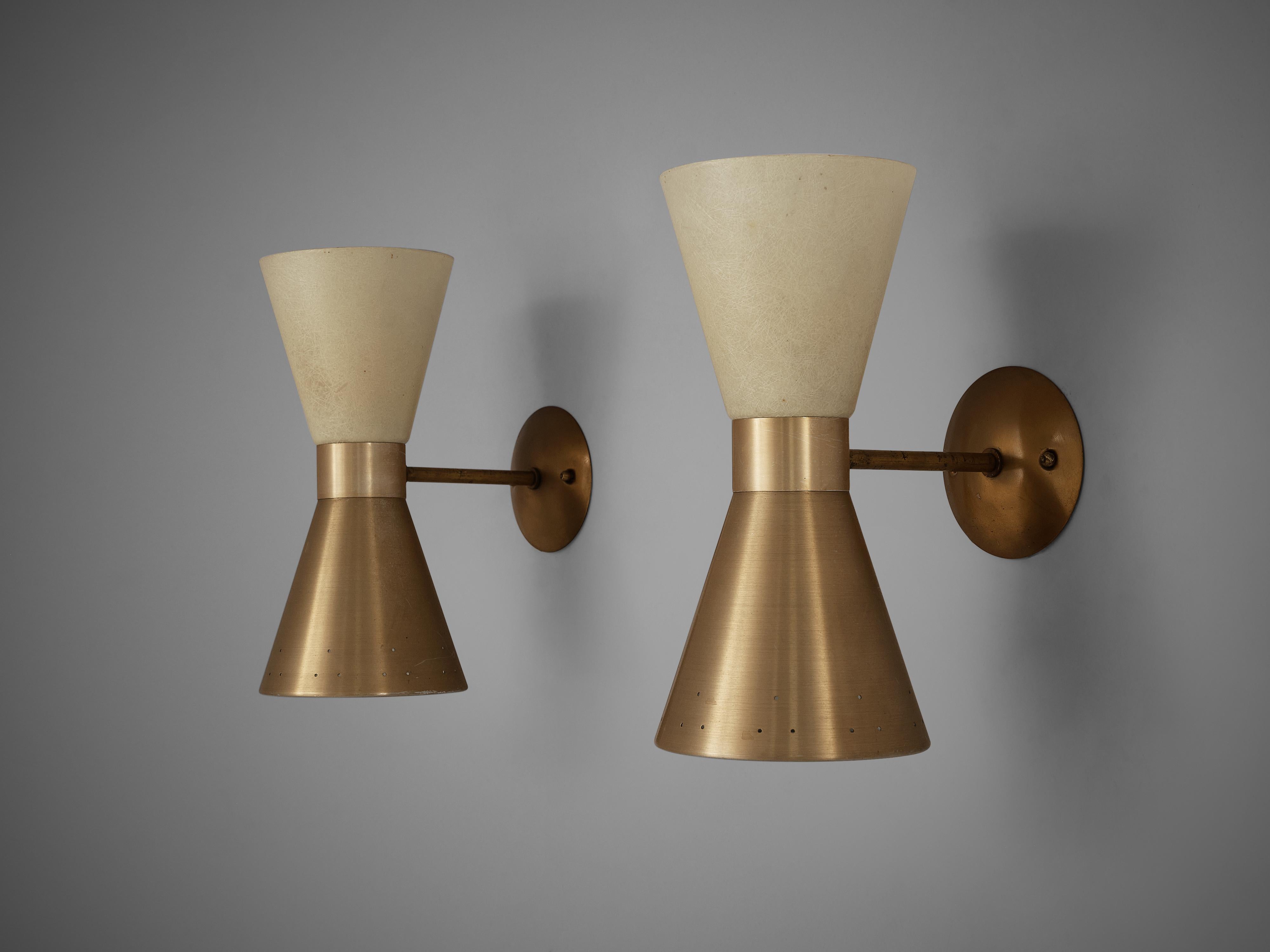 Elegant Double-Cone Wall Lights in Brass and Fiberglass 6