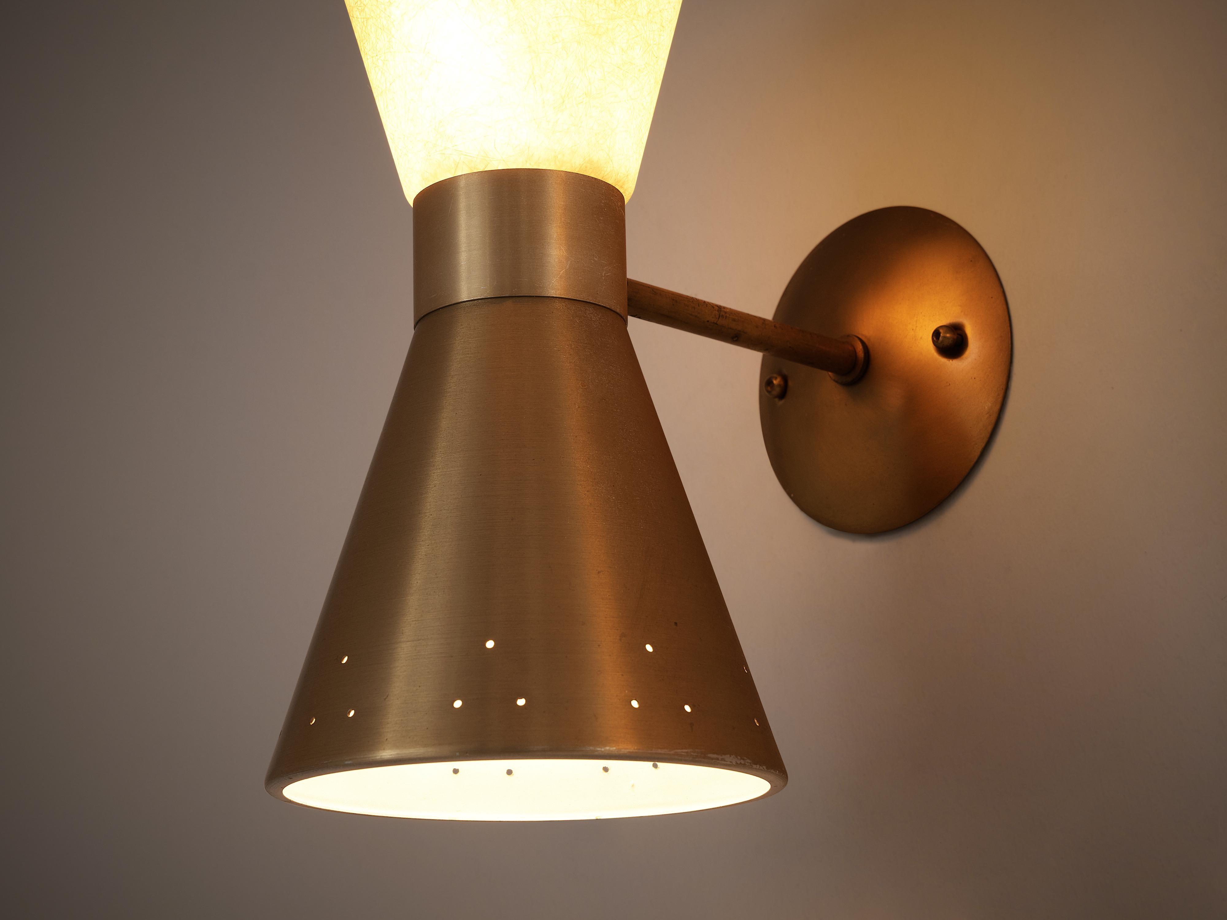 Elegant Double-Cone Wall Lights in Brass and Fiberglass In Good Condition In Waalwijk, NL