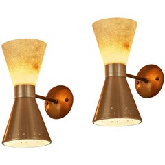 Elegant Double-Cone Wall Lights in Brass and Fiberglass