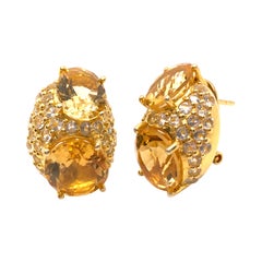 Elegant Double Oval Citrine with Pave White Topaz Vermeil Earrings