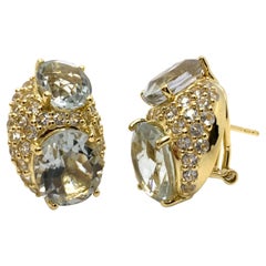 Elegant Double Oval Green Amethyst with Pave White Topaz Vermeil Earrings