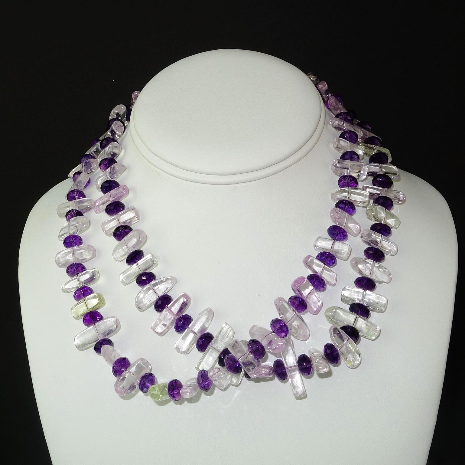 Artisan AJD Double Strand Necklace of Kunzite and Amethyst