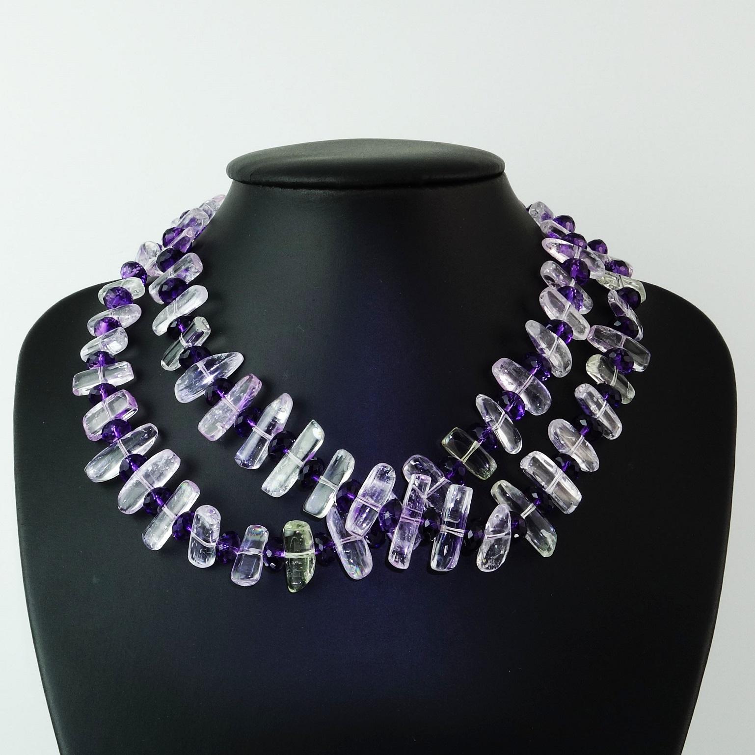AJD Double Strand Necklace of Kunzite and Amethyst In New Condition In Raleigh, NC