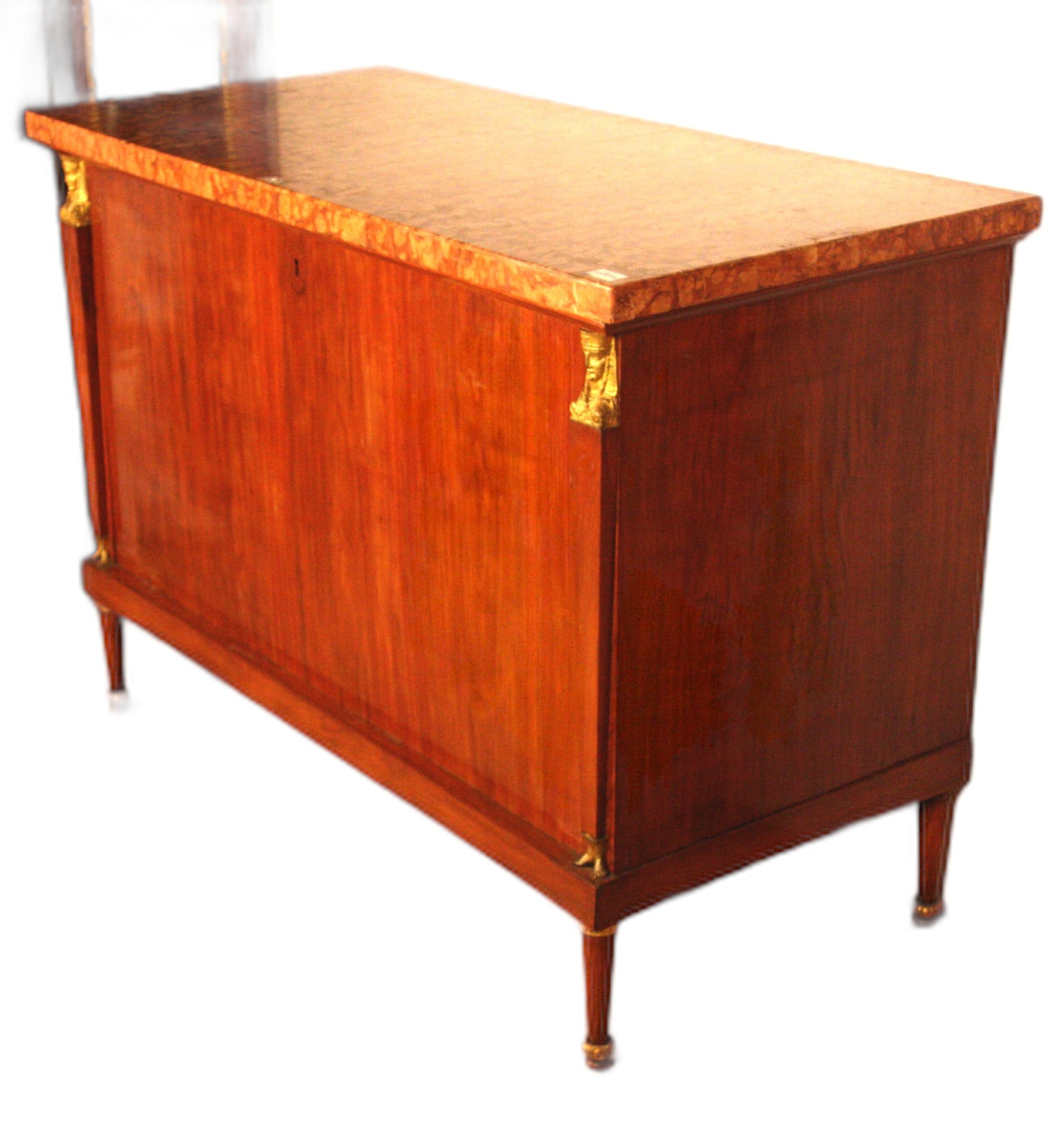 Bronze Elegant Dresser of the Neoclassical Period with Elegant and Fine Red Marble Top For Sale