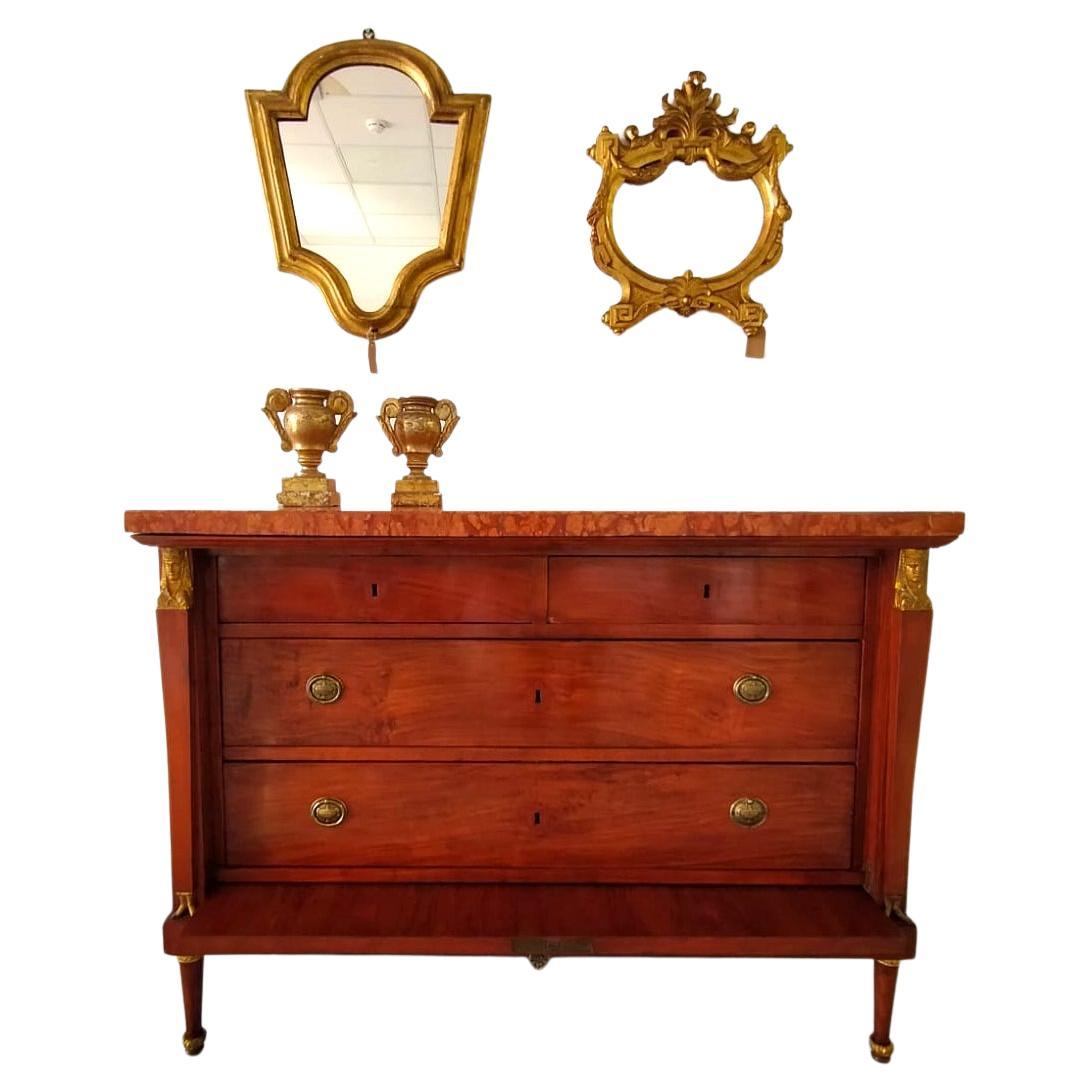 Elegant Dresser of the Neoclassical Period with Elegant and Fine Red Marble Top For Sale