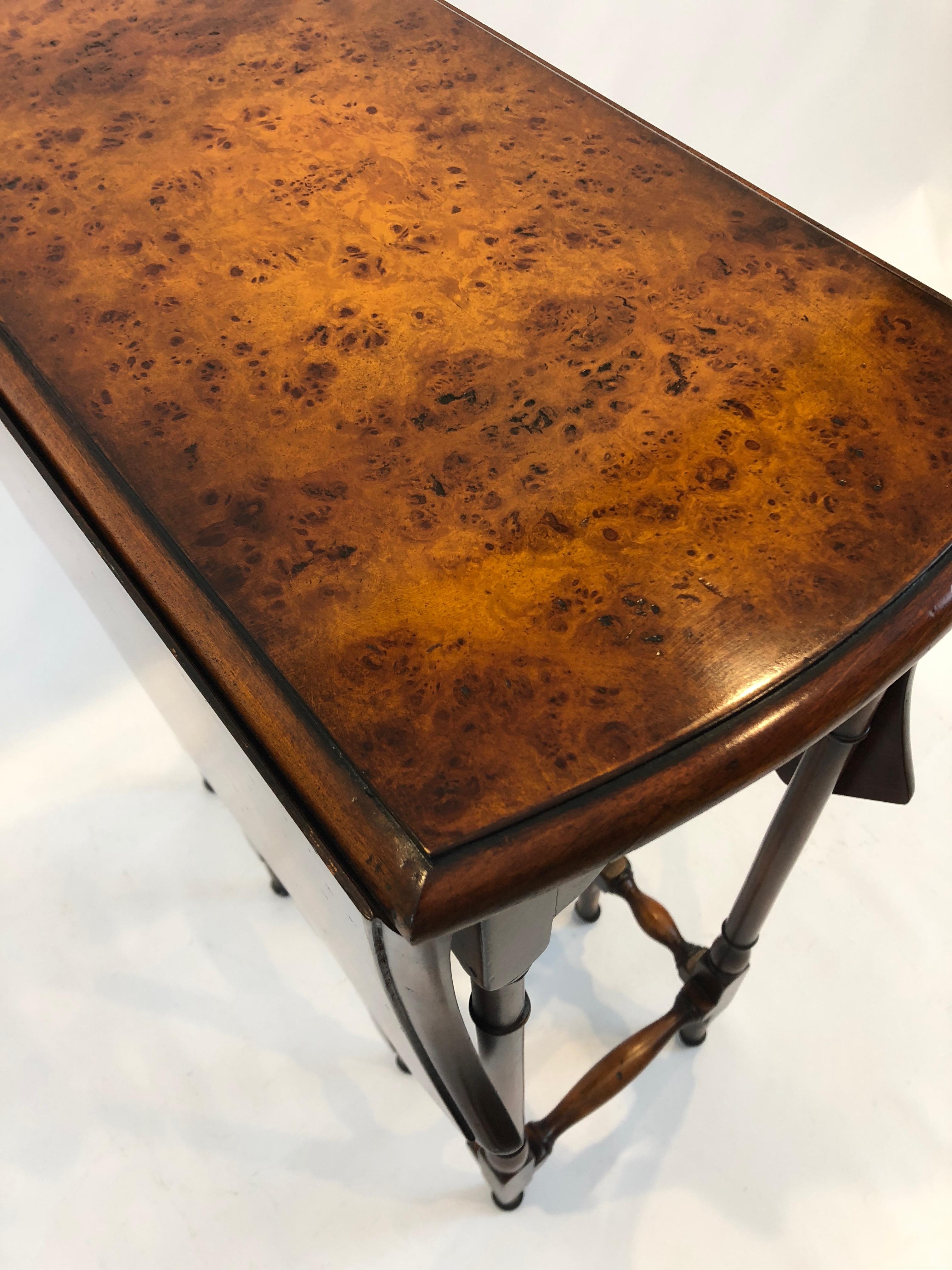 Elegant Dropleaf Gateleg Burl Wood Side Table by Theodore Alexander 2
