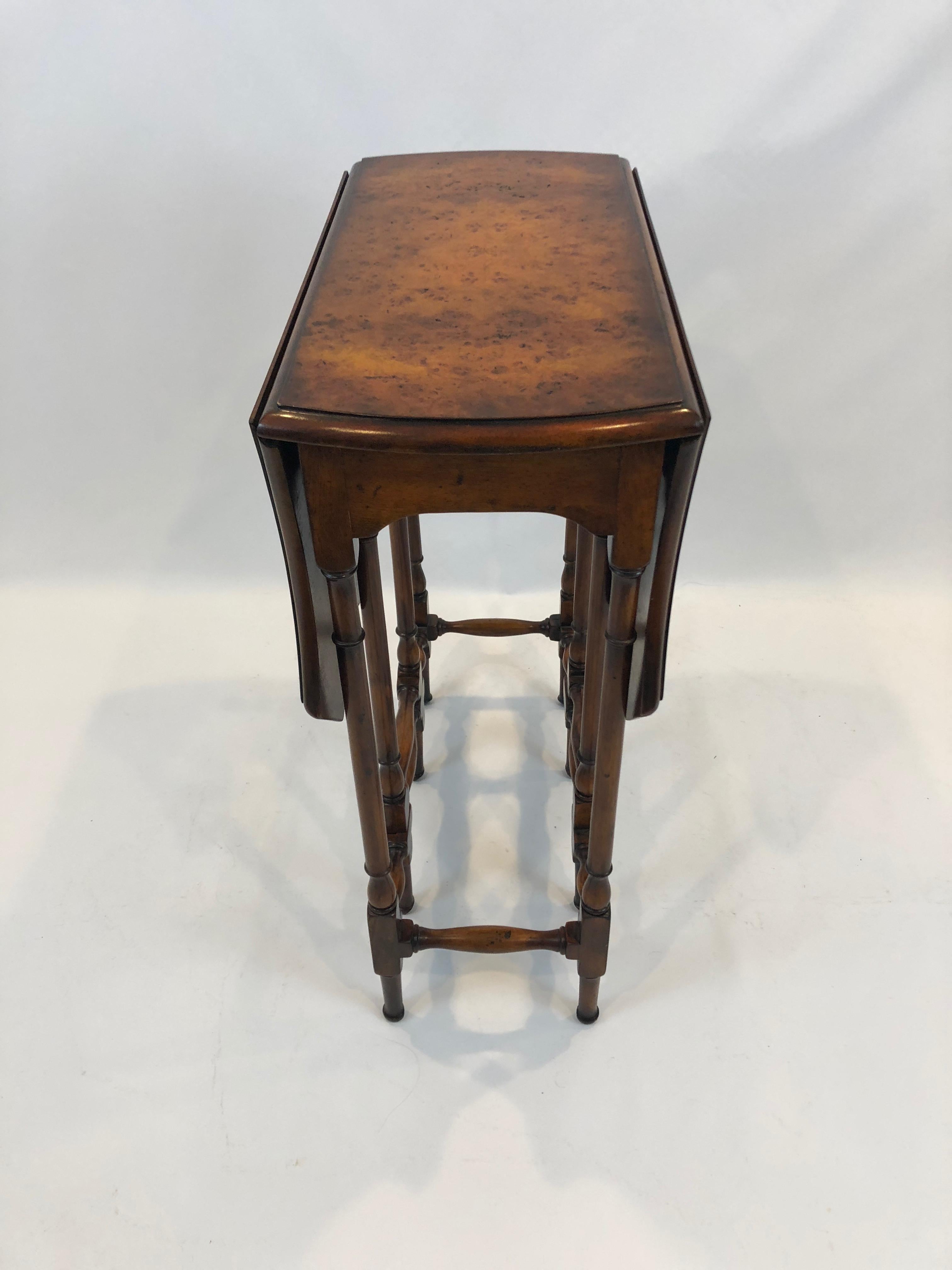 American Elegant Dropleaf Gateleg Burl Wood Side Table by Theodore Alexander