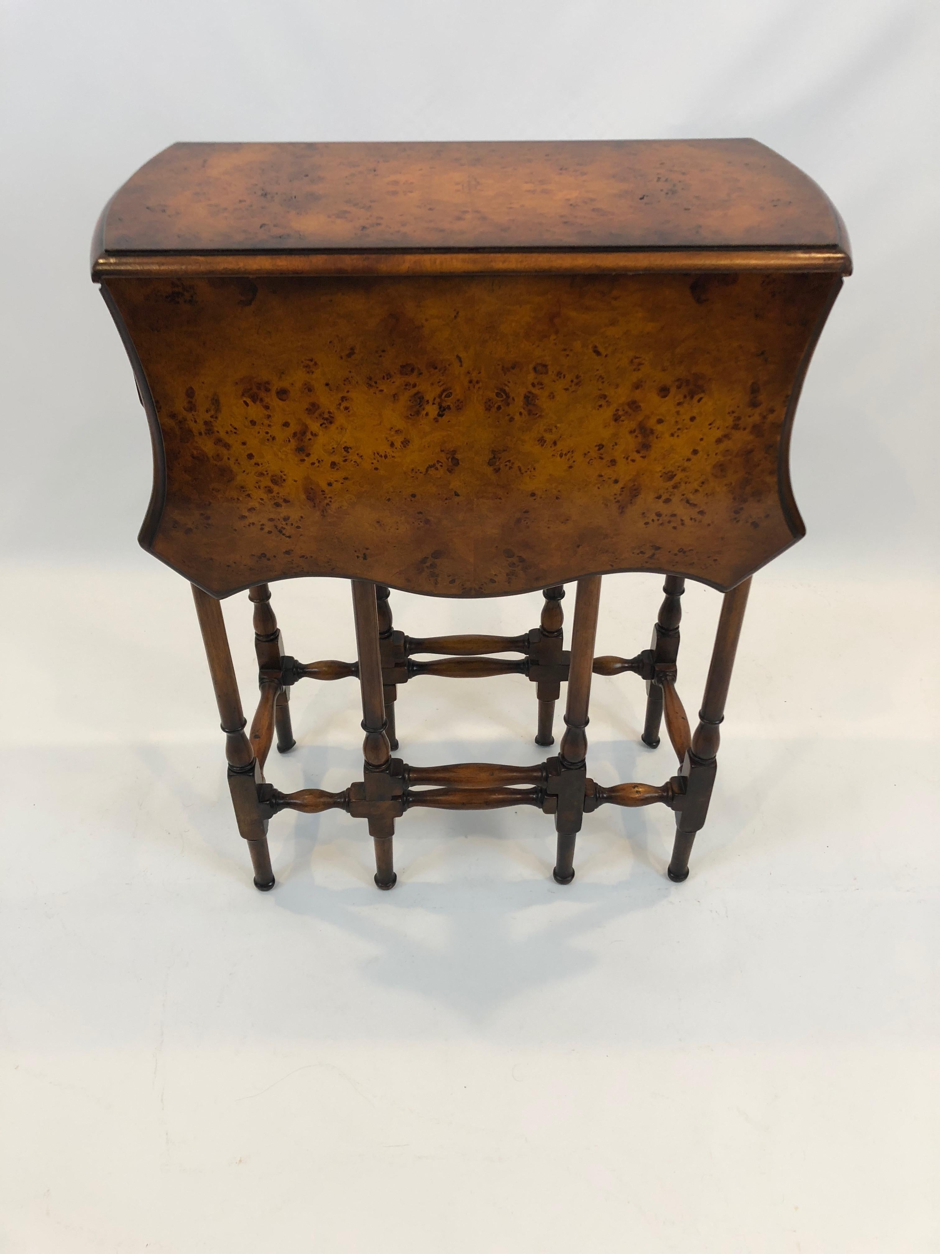 Late 20th Century Elegant Dropleaf Gateleg Burl Wood Side Table by Theodore Alexander